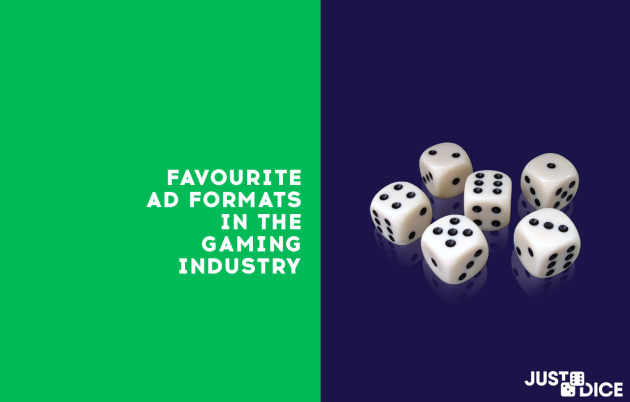 Favourite ad formats in the gaming industry green and white image with a handful of white dice