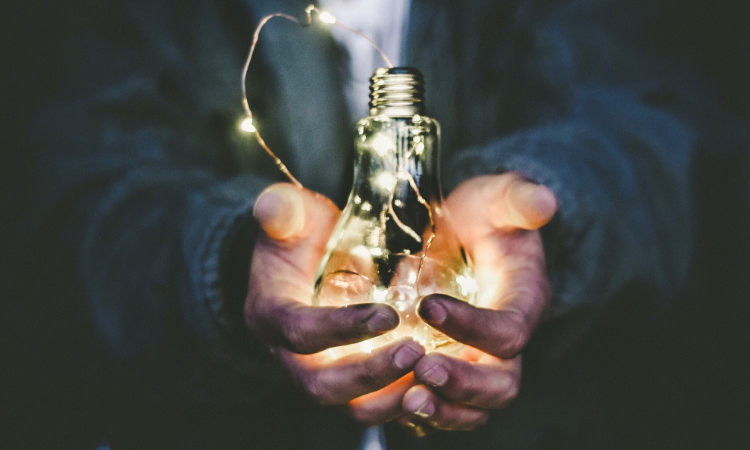 A person holding a lightbulb in their hands